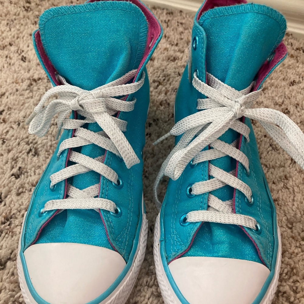 Converse Chuck Taylor All Star High-Top Sneakers – Bright Blue / Pink Lining - Picture 9 of 10